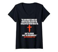 Femme Deutéronome 31:8 Écritures des versets de la Bible T-Shirt avec Col en V
