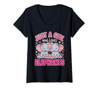 Femme Deux bébés Mignons, Juste Une Fille Qui Aime Les éléphants T-Shirt avec Col en V
