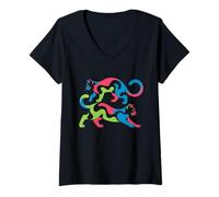Femme Deux chats marchant dans des directions opposées - Motif amoureux des chats T-Shirt avec Col en V