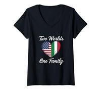 Femme Deux Mondes, Une Famille, héritage Italo-américain T-Shirt avec Col en V