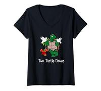 Femme Deux tourterelles de Tortues Douze Jours de Noël drôles T-Shirt avec Col en V