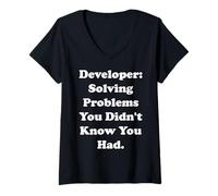 Femme Developer Solving Problems You Didn't Know Funny Saying T-Shirt avec Col en V