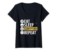 Femme Développeur de Programmation Python Eat Sleep Learn Python Repeat T-Shirt avec Col en V