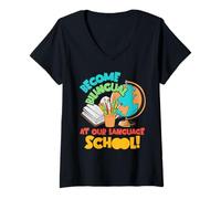 Femme Devenez bilingue dans Notre école de Langues T-Shirt avec Col en V