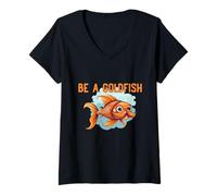 Femme Devenez Un Poisson Rouge, l'animal Le Plus Heureux de la planète T-Shirt avec Col en V