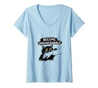 Femme Devenez Ungouvernable Funny Cat Meme Attitude T-Shirt avec Col en V