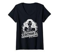 Femme Devenir imparable Puissante Citation de Motivation T-Shirt avec Col en V