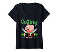 Femme Devenir Piggy avec T-Shirt avec Col en V