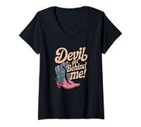 Femme Devil Get Behind Me Bottes de Cowboy T-Shirt avec Col en V
