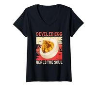 Femme Deviled Egg Heals The Soul Funny Food Pun & Humour Lovers T-Shirt avec Col en V