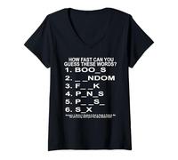 Femme Devine Les Mots Blagues Esprit Tordu Quiz T-Shirt avec Col en V