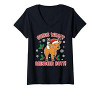 Femme Devinez Quoi de Renne Fesses drôle Laid Pyjama de Vacances T-Shirt avec Col en V
