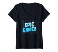 Femme Devise Cool Epic Gamer T-Shirt avec Col en V