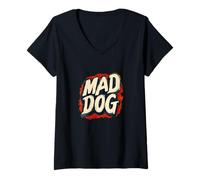 Femme Devise du Chien Fou pour Un Look Cool et drôle T-Shirt avec Col en V