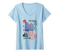 Femme Devo Chaos Collage Colorful Icons New Wave Punk Vintage Band T-Shirt avec Col en V