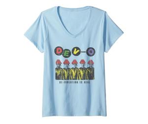 Femme Devo De-Evolution is Real Photo New Wave Punk Vintage Band T-Shirt avec Col en V