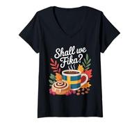 Femme Devons-Nous Fika T-Shirt avec Col en V