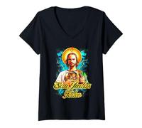 Femme Devotees of Saint Jude Thaddeus San Judas Tadeo Portrait T-Shirt avec Col en V