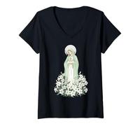 Femme Dévotion catholique de la Vierge Marie Lily T-Shirt avec Col en V