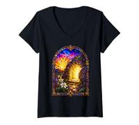 Femme Dévotion d'art mosaïque sacrée de lys de résurrection Vide T-Shirt avec Col en V