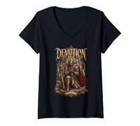 Femme Dévotion jusqu'à la Fin : Art Gothique de Chevalier T-Shirt avec Col en V