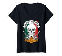 Femme Dia de Los Muertos Calavera Pistolet Mexicain Liberty Or Death T-Shirt avec Col en V