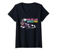 Femme Dia De Los Muertos Gecko Squelette Soul Day Of Dead Halloween T-Shirt avec Col en V