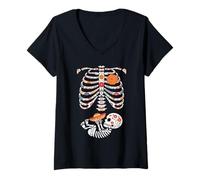 Femme Dia De Los Muertos Squelette Grossesse Ventre Jour des Morts T-Shirt avec Col en V
