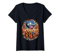 Femme Día de Reyes Porto Rico Street Scene Trois Rois Jour T-Shirt avec Col en V