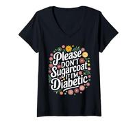 Femme Diabète DT1, Veuillez ne Pas l'enrober de Sucre, Je suis diabétique T-Shirt avec Col en V