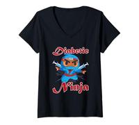 Femme Diabetes Fighter Ninja T1D Diabetic Aweness Months T-Shirt avec Col en V