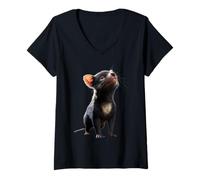 Femme Diable de Tasmanie Marsupial Tasmanie Doux Diable de Proie T-Shirt avec Col en V