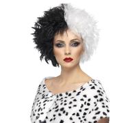 Femme Diabolique Cruella Perruque Noir et Blanc Accessoire Déguisement Neuf