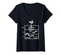 Femme Diagramme des Couches de Sol vers de Terre Professeur de Sciences en Classe T-Shirt avec Col en V