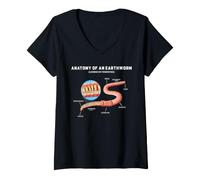 Femme Diagramme Scientifique de l'anatomie des vers de Terre Biologie Vermiculture T-Shirt avec Col en V