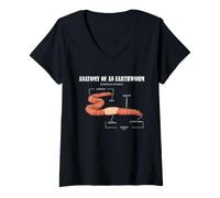 Femme Diagramme Scientifique de l'anatomie des vers de Terre Biologie Vermiculture T-Shirt avec Col en V