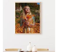 Femme Diamond Painting Adulte, Feuilles 5D DIY Peinture Diamant Complet Set, Diamant Cristal Art Broderie Adultes Enfants Peinture Kit, pour Décoration Murale Maison Cadeau 30 x 40 cm PjY6925 5-Z