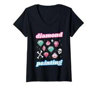 Femme Diamond Painting Rock'n'roll Graffiti Art Crânes Création T-Shirt avec Col en V