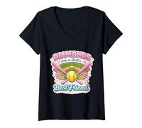 Femme Diamonds are A Girls Best Friend Baseball Fun pour Femme T-Shirt avec Col en V