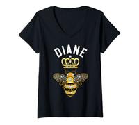 Femme Diane Name Diane Cadeau d'anniversaire Reine Couronne abeille Diane T-Shirt avec Col en V