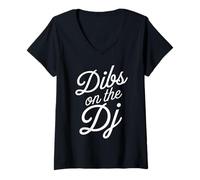 Femme Dibs on The DJ Wife, Petite Amie et Partenaire T-Shirt avec Col en V