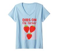 Femme Dibs on The Farmer Cute Strawberry Country T-Shirt avec Col en V
