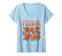 Femme Dibs on The Farmer Funny Strawberry Summer Market T-Shirt avec Col en V