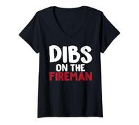 Femme Dibs on The Fireman T-Shirt Humoristique pour Pompiers T-Shirt avec Col en V