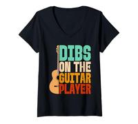 Femme Dibs on The Guitar Player Drôle Musicien T-Shirt avec Col en V