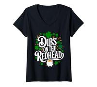 Femme Dibs On The Redhead Saint Patrick's Day Humour T-Shirt avec Col en V