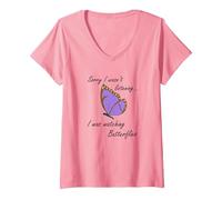 Femme Dictée Amusante Observant Les Papillons et Les Insectes T-Shirt avec Col en V, Rose, L