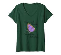 Femme Dictée Amusante Observant Les Papillons et Les Insectes T-Shirt avec Col en V, Vert Forêt, L