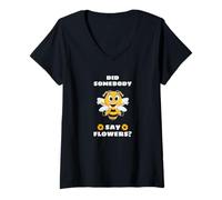Femme Did Somebody Say Flowers Petite Abeille Mignonne en Fleur T-Shirt avec Col en V