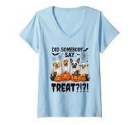 Femme Did Somebody Say Treat Ghost Dogs Lovers Funny Halloween T-Shirt avec Col en V